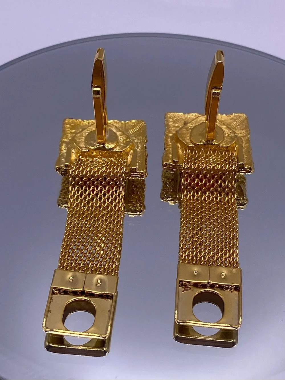 Mid Century Embassy Bright Orange Large Rhinestone Gold Tone Men’s VTG Cufflinks